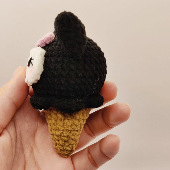 Handmade Amigurumi Crochet Sanrio Kuromi Ice Cream Cone - Picture 7 of 10